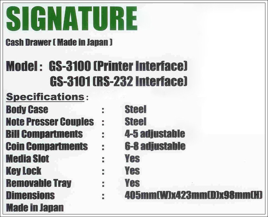 Signature GS-3100 Spec